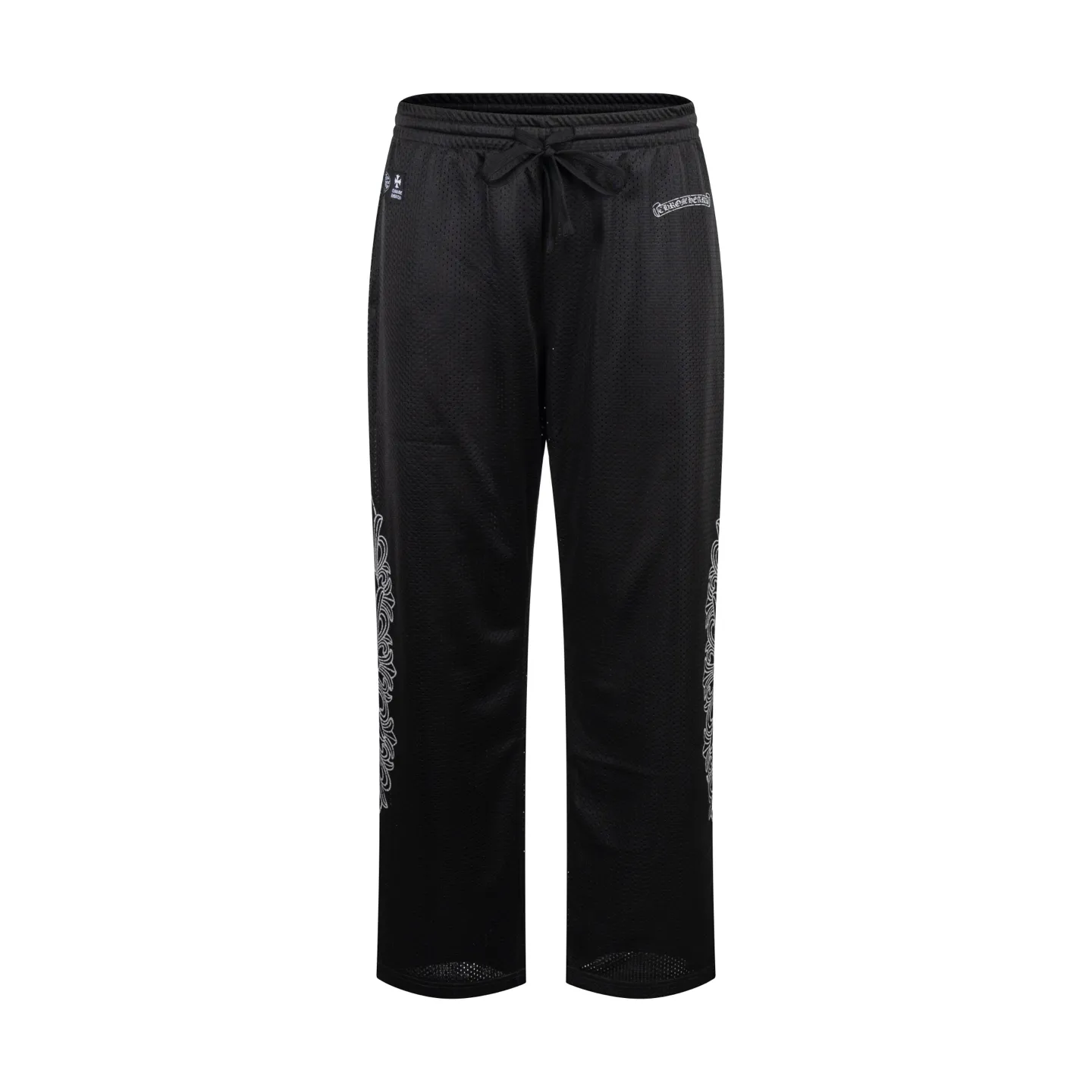 🅿️380 [Exclusive supply] CH Kroxin Sanskrit mesh hockey trousers are made of high-quality cotton fabrics and selected black mesh fabrics, showing a unique sports style. The straight cut design and mid-waist silhouette can naturally modify the leg lines when worn. The black base fabric is printed with the brand's iconic letter pattern. The pattern is clear and three-dimensional. The environmentally friendly printing and dyeing process is used to ensure that the color is long-lasting and does not fade. The waistband is equipped with the brand's exclusive metal fasteners, and the details are exquisite. The inner stitching is flat and firm, and all seams are reinforced to improve durability. The trousers are slightly tapered and matched with the unique sports elements of the hockey jersey series, maintaining a casual style without losing a sense of fashion. The overall weight is moderate, suitable for daily wear in autumn and winter. The fabric has been pre-shrunk and will not deform easily after washing, keeping the shape stable. Size:S/M/L